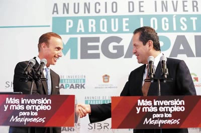 ››Carlos Smeke Romano, Presidente de Sibra Capital y Eruviel Ávila Villegas, <br />Gobernador del Estrado de México,  anunciaron la instalación del nuevo Parque <br />Logístico y Centro Comercial Megapark.<br />