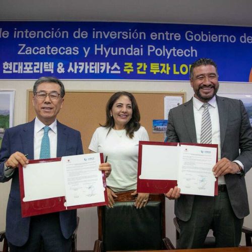 Firma de intensión de inversión entre el gobierno de Zacatecas y Hyundai Polytech.