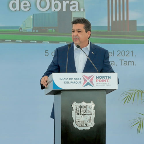 El gobernador de Tamaulipas participó en el evento protocolario para la instalación de la primera piedra del nuevo recinto industrial.