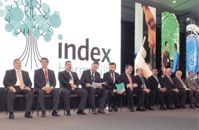 ›› Presidentes de las Asociaciones Index, el Presidente electo de este sector, Federico Serrano, el Presidente de la Concamin, Manuel Herrera Vega, y Emilio Cadena Rubio actual Presidente de index. 