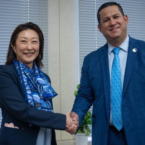 The governor of Guanajuato poses, with executives from Furukawa.